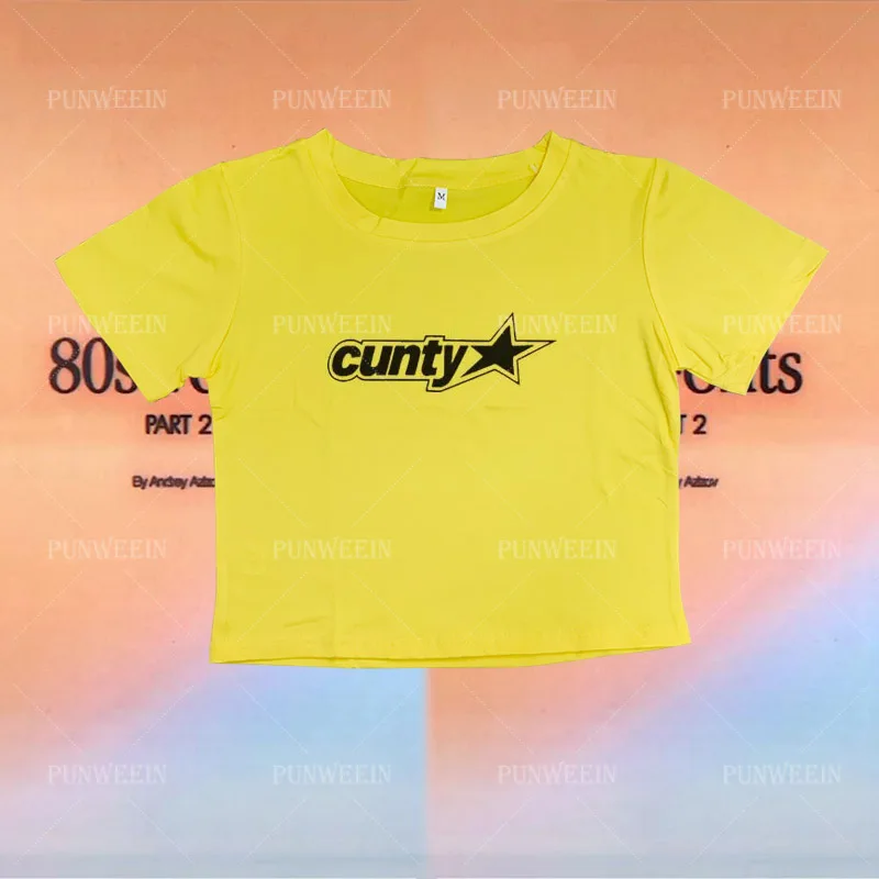 Aesthetic Goth Letter baby Tees Cute Yellow Sexy Crop Tops Women Y2K Clothes Hot Girl Harajuku Short sleeve Street Emo Tops