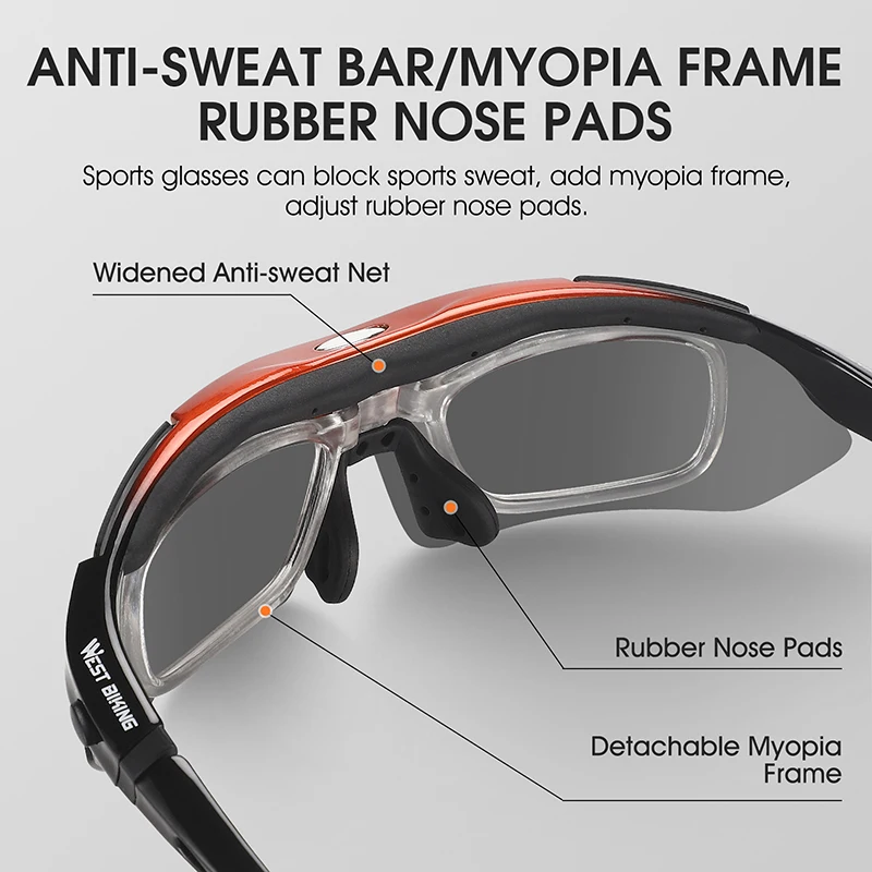 

Поляризованные велосипедные очки WEST BIKING с 5-линзами для мужчин и женщин, спортивные солнцезащитные очки, дорожные MTB, горный велосипед, очки для езды на велосипеде, очки