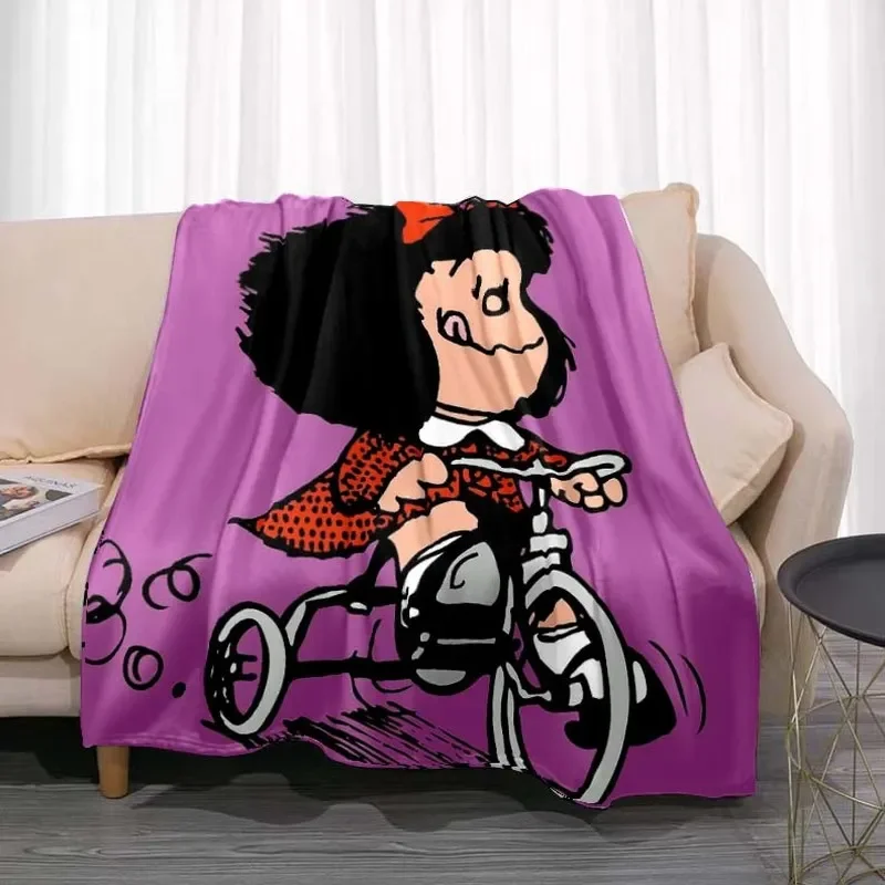 Cartoon Printed Soft Flannel Throw Blanket Cute Anime Mafalda Bed Hiking Picnic Sofa Couch Cover Fashionable Bedspread Kid Adult