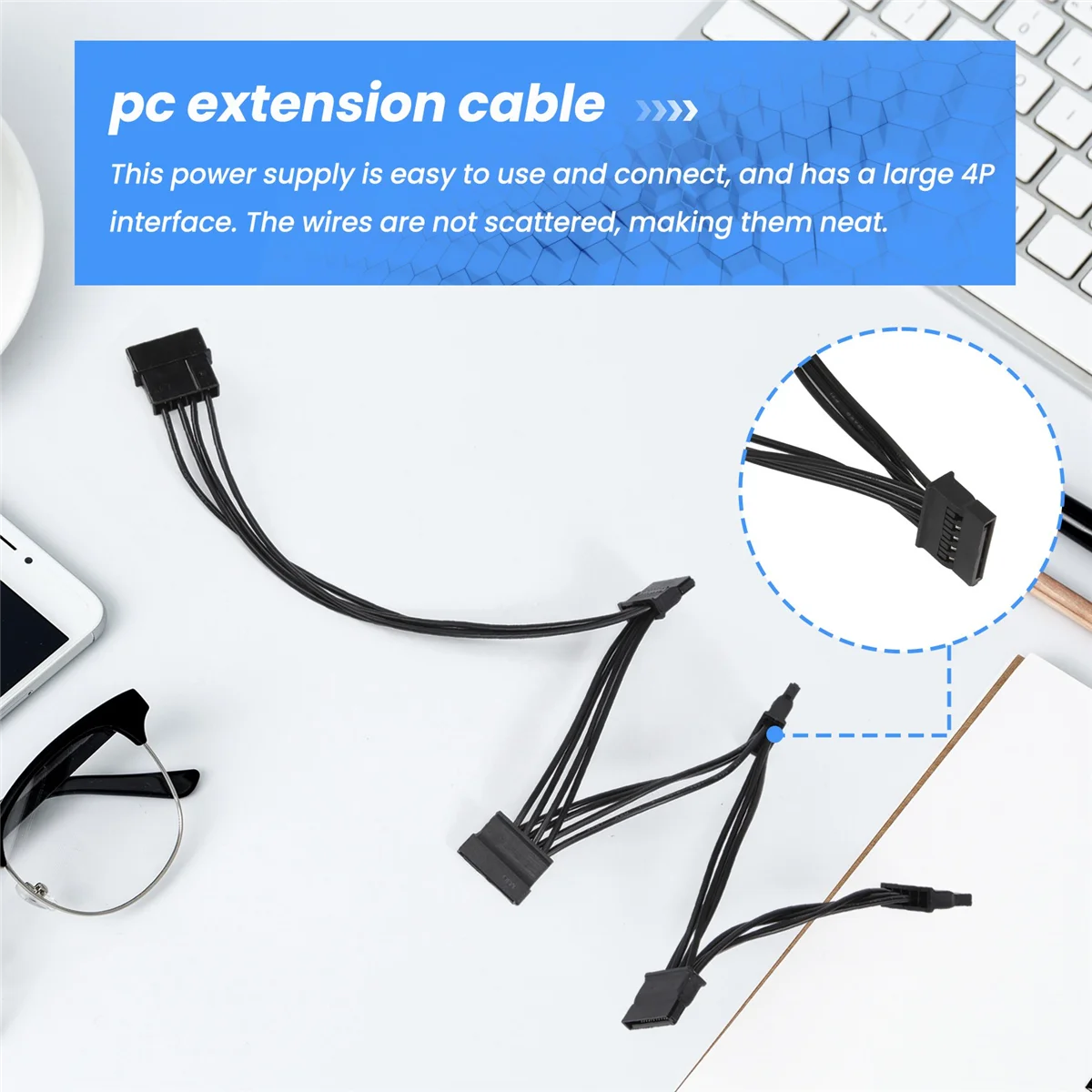 Câble d'alimentation pour disque dur HDD SSD PC, 4 broches IDE à 5 ports, Molex à multi-ports SATA, 18AWG