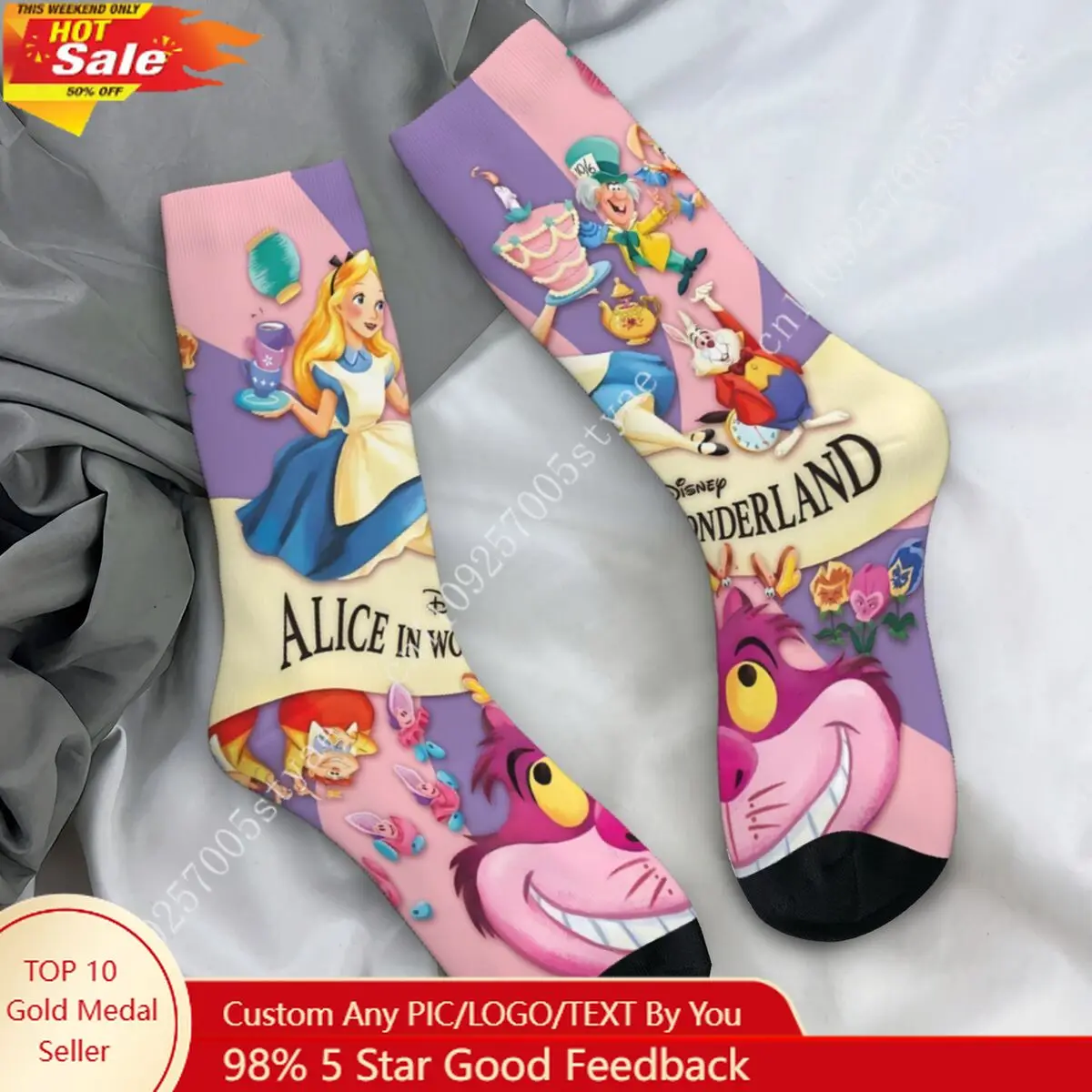 

Alice In Wonderland Cheshire Cat Alice Stockings Design Funny Socks Autumn Anti Bacterial Socks Men Running Sports Quality Socks