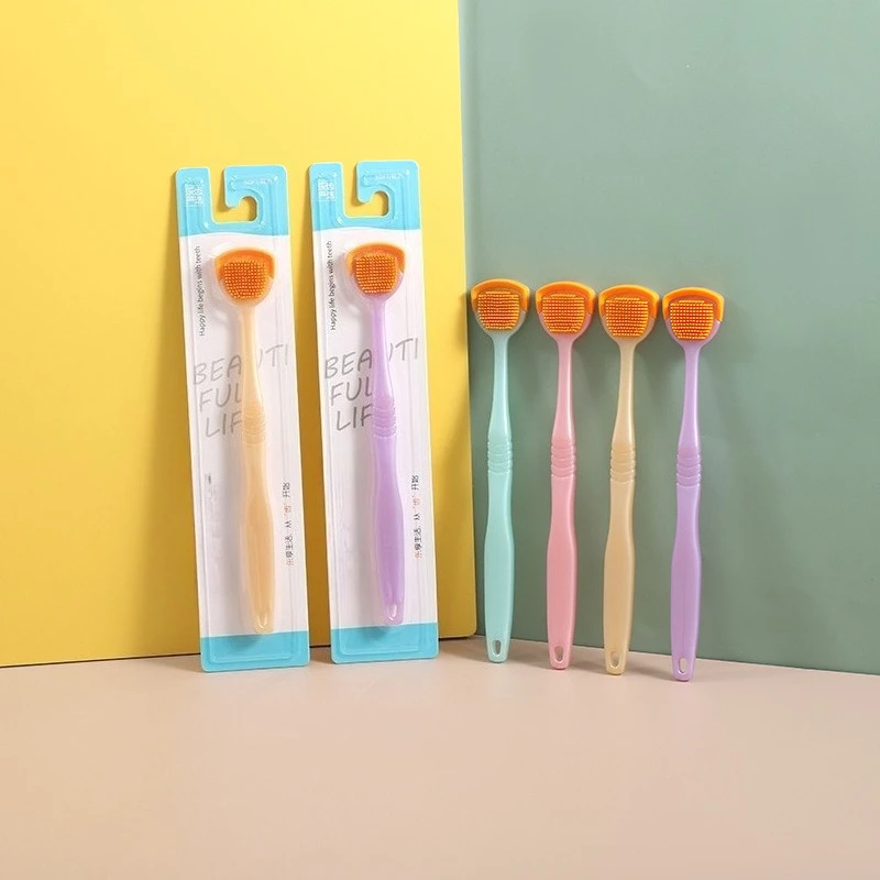4pcs Double-sided Tongue Brush Random Color Cleaning Toothbrush Tongue Scraper Mouth Fresh Breath Hygiene Oral Health Care Tool