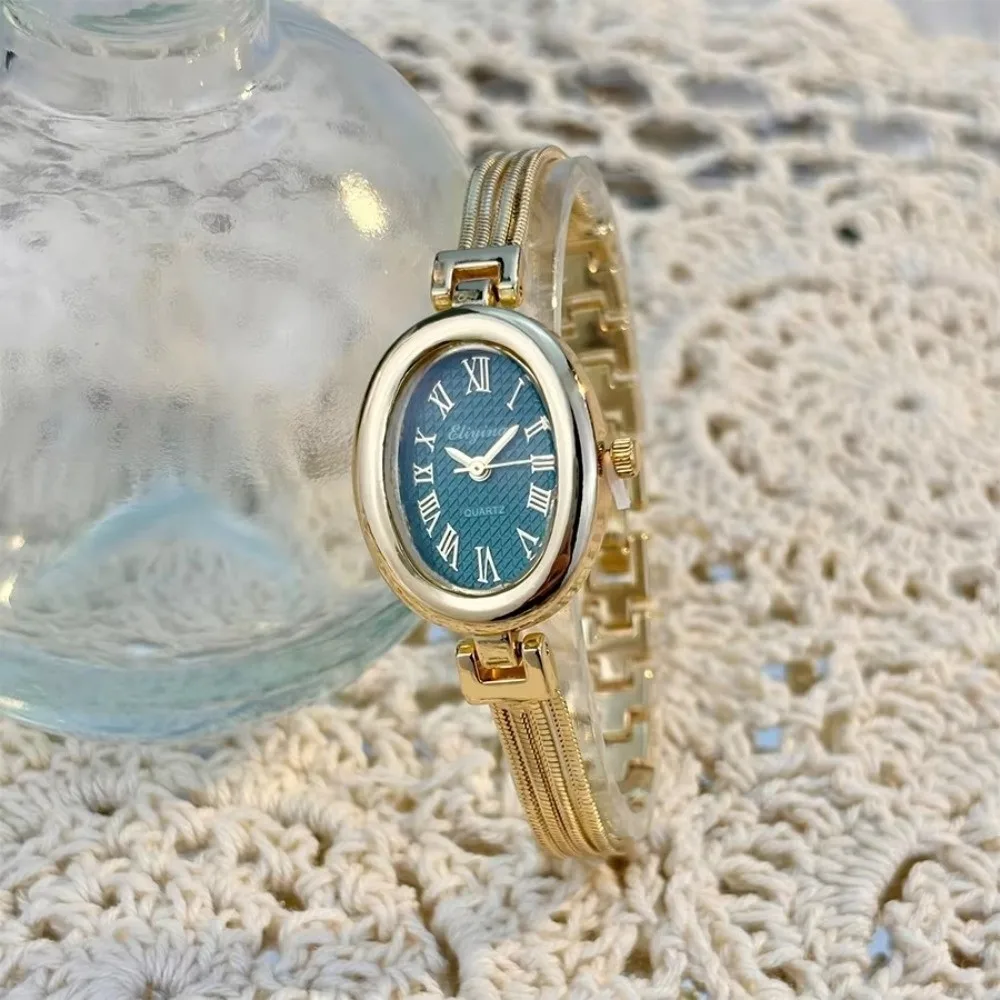 Gold Plated Bracelet Watch Quartz Movement Roman Numerals Quartz Wristwatch Antique Finish Tassel Chains Ladies Watch For Women