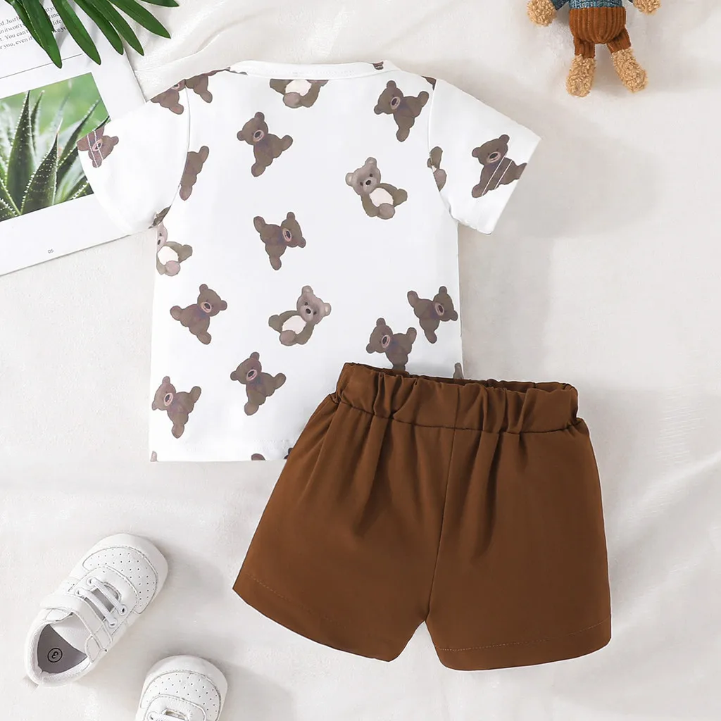 Terno For Kid Boy Girl 6Months-4Years old Summer Cartoon Cute Bear Short Sleeve Tshirt and shorts