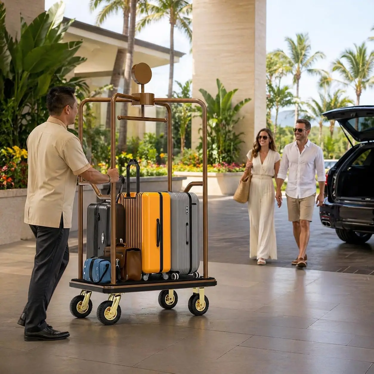Hotel Luggage Cart, 1600 lbs Capacity Commercial Bellman's Cart with 8