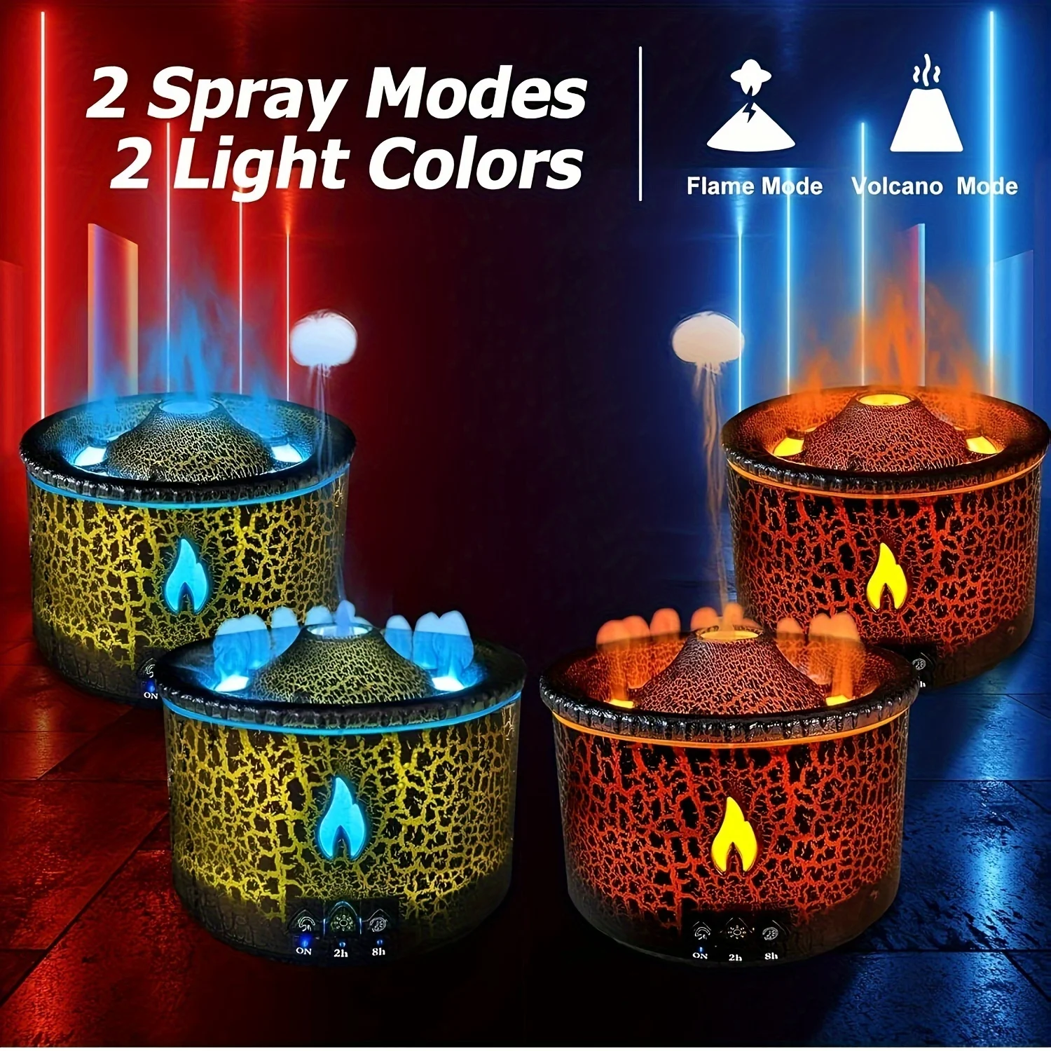 300ml Volcano Humidifier Essential Oil Diffuser with Flame, 6 Oils, Volcano Mist Mode, 2 Colors, Timer, Auto Shut-Off, Remote Co
