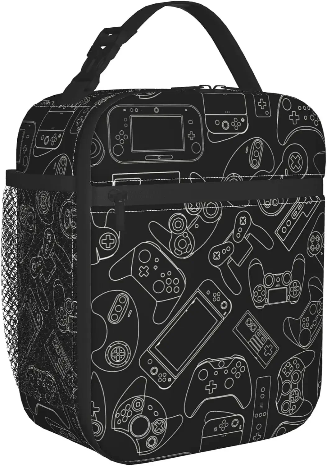 Video Game Controller Reusable Lunch Bag Insulated Lunch Cooler Tote Bag with Side Pocket For Women Men Work Office Picnic