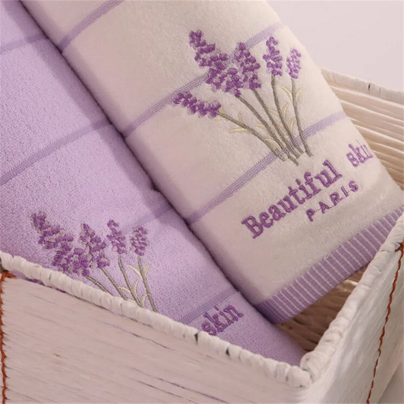 Cotton Embroidery Lavender Aromatherapy Soft Bath Hand Face Towel Sheet Set