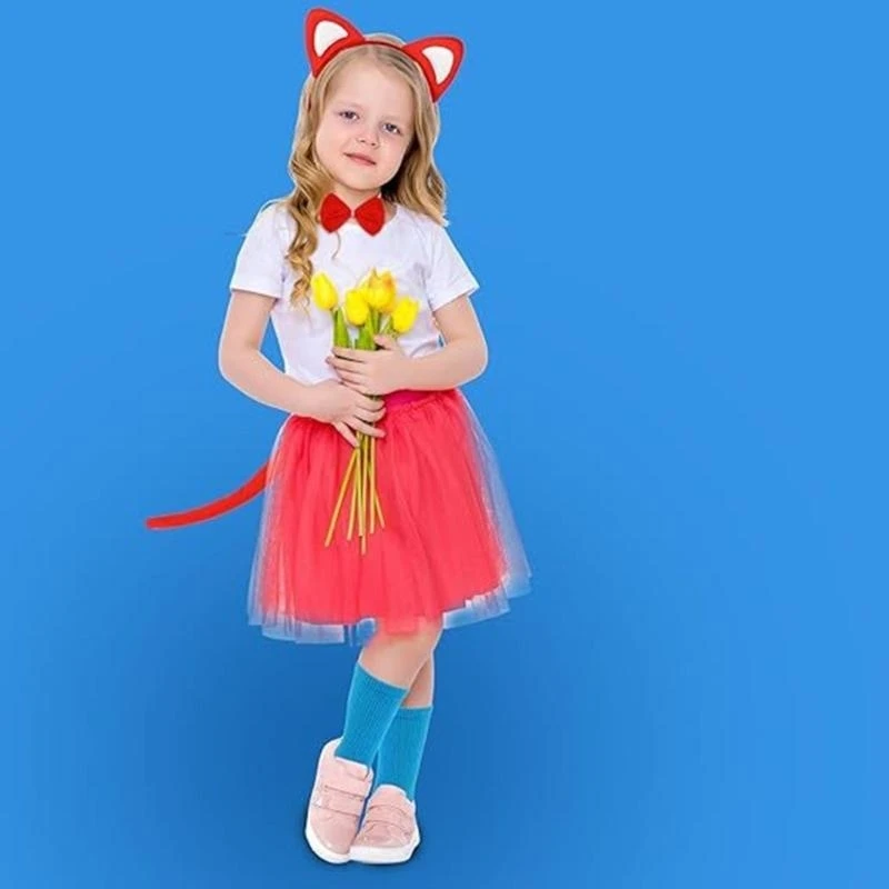 5ASD Cats Ear Głowa Bowtie Tail Gloves Socks Animal Cats Costume for Kid Cosplay