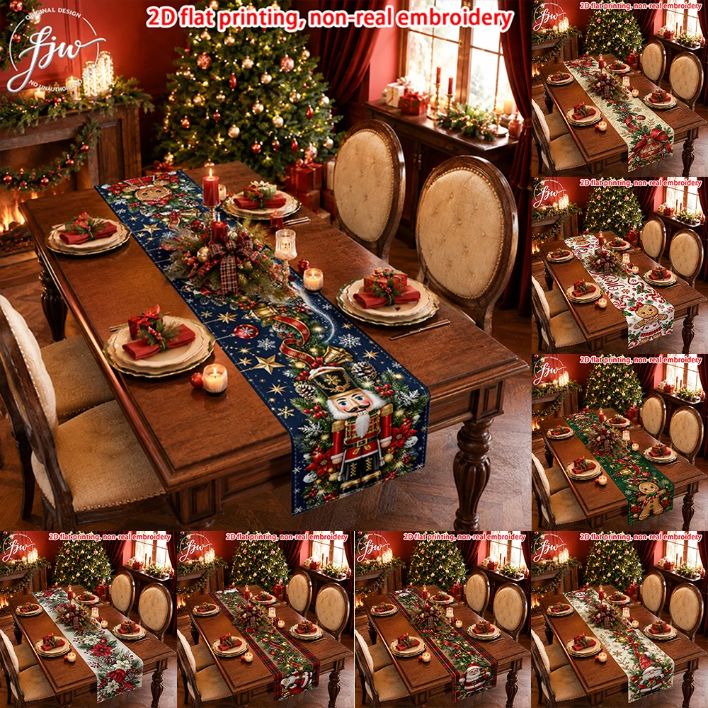 1pc Christmas Nutcracker Table Runner, Holiday Winter Xmas Table Decor for Dining Table Kitchen Party Home