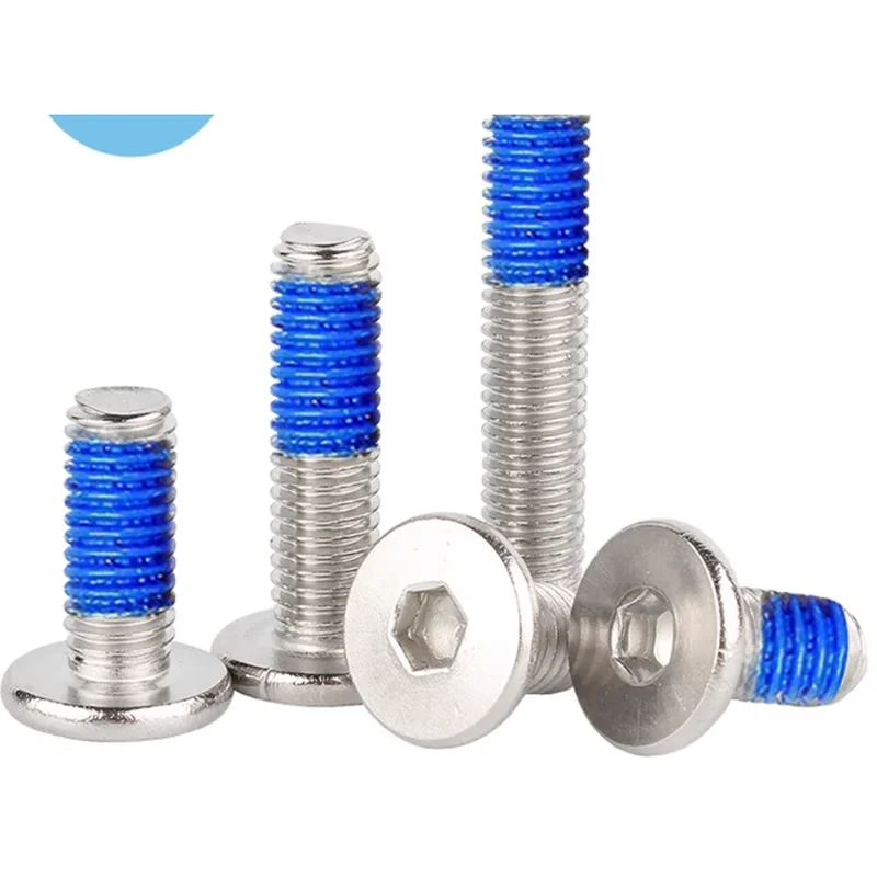 M2M2.5M3M4M5 stainless steel 304 hex socket thin flat head screw anti-loose shakeproof half blue glue screw1167