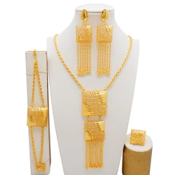 Hollow Gold Plated Long Tassel Women's Jewelry Set Dubai Banquet Wedding Necklace Jewelry Accessories