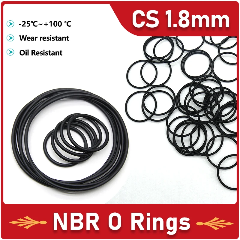 

Black NBR O Ring Sealing Gaskets Washer CS 1.8mm ID 1.8~71mm Oil Resistant Wear Resistant Nitrile Butadiene Rubber Rings