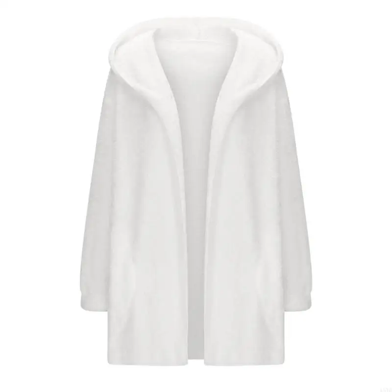 

L5YC Women's Large Size Plush Cardigan Casual Hooded Comfortable Lambskin Winter Coat