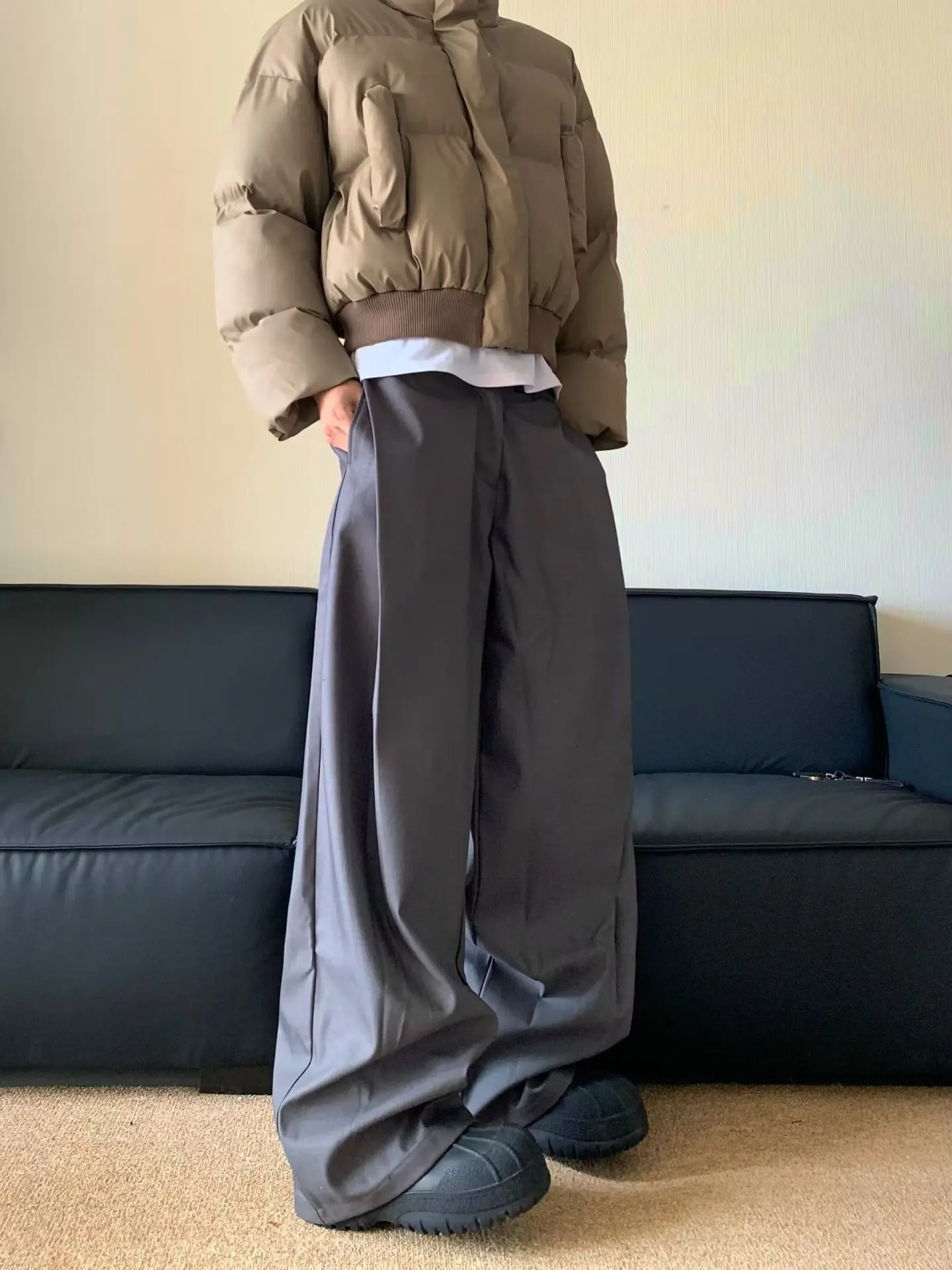 

Korean Women's Casual Suit Pants Solid Color Fashion Office Lady Commute Pant Baggy Normcore Wide Leg Classic Unisex Trousers