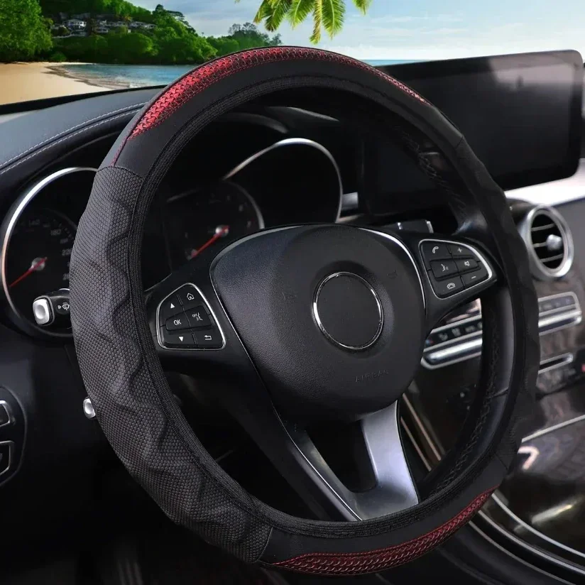Silicone Stereo Leather Carbon Fiber Car without Inner Ring Steering Wheel Cover Car Accessories Suitable for 14.5-15INCH