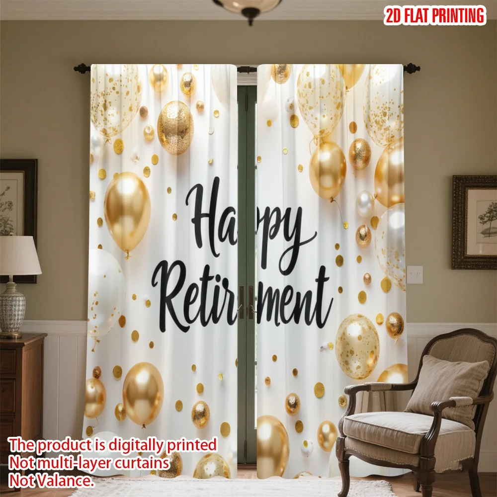 

2D flat printing 2pcs Window Treatment Curtains Retirement Celebration Balloons(1) Digital Printed Polyester Drapes Festive