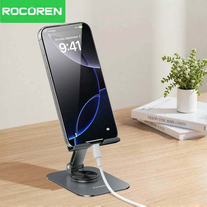 Rocoren Phone Holder 360° Rotatable Desk Mobile Phone Stand Foldable Metal Holder Support For iPhone Samsung Xiaomi iPad Holder
