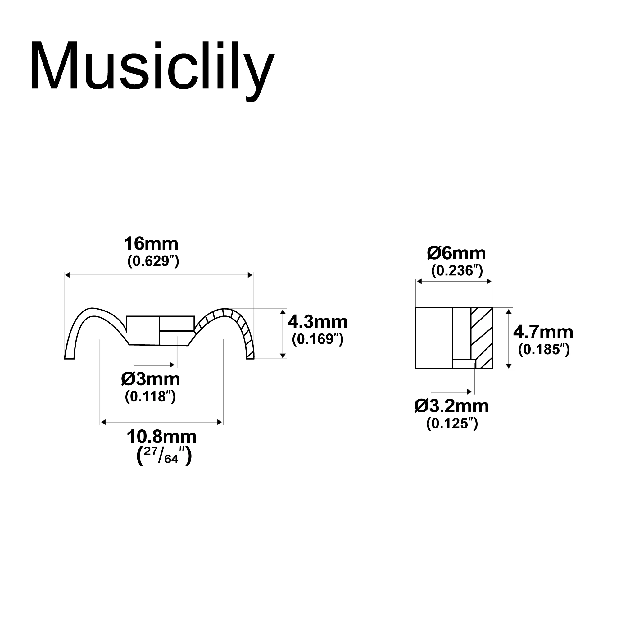 Musiclily Pro 16mm Vintage Butterfly Style Steel String Retainer Guide Tree for Bass Guitar