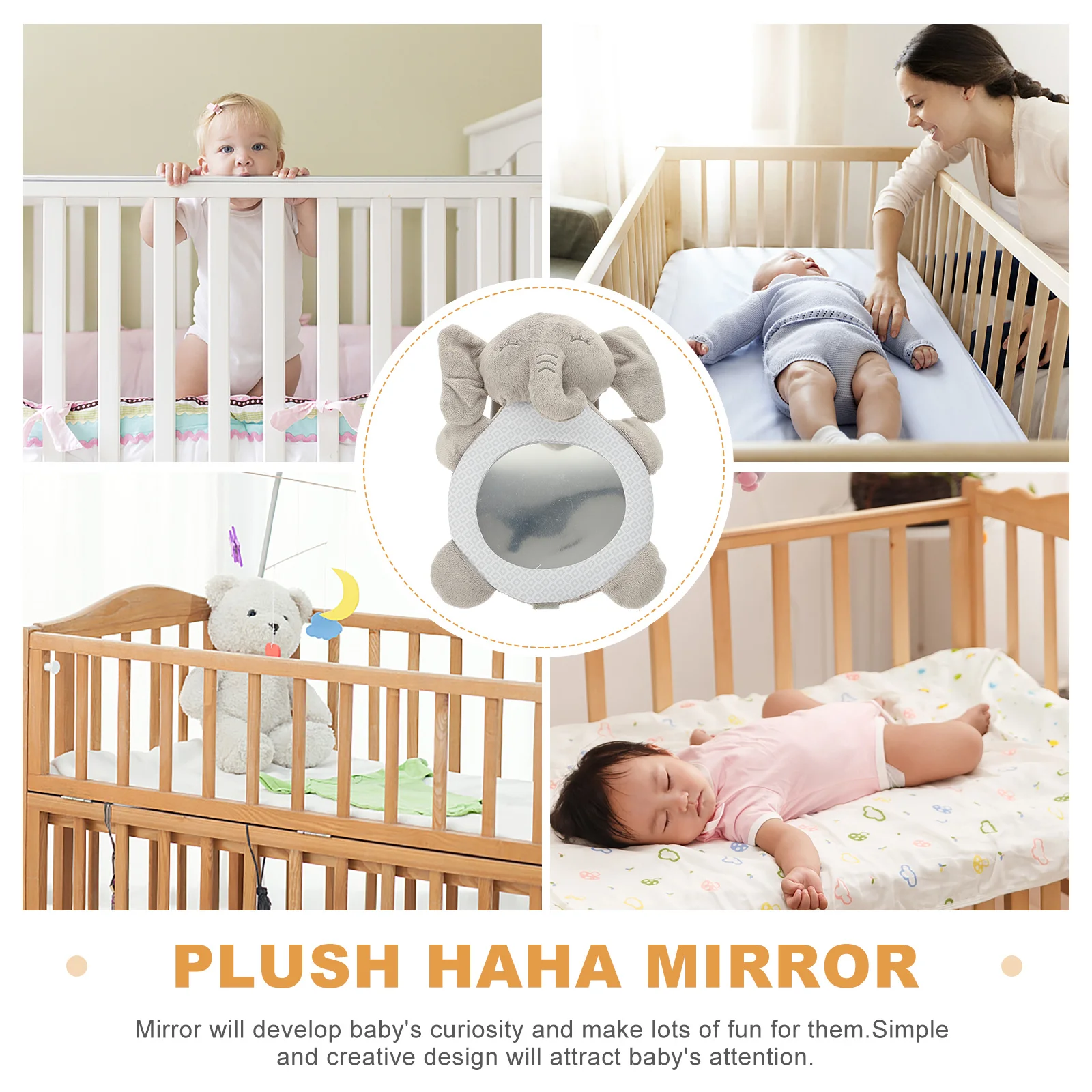 Lusterko Ha-Ha w kształcie zwierzątka, słonia, miękkie, bezpieczne, odkształcające obraz, do zawieszenia w łóżeczku, dla niemowląt i małych dzieci, wspomagające rozwój.