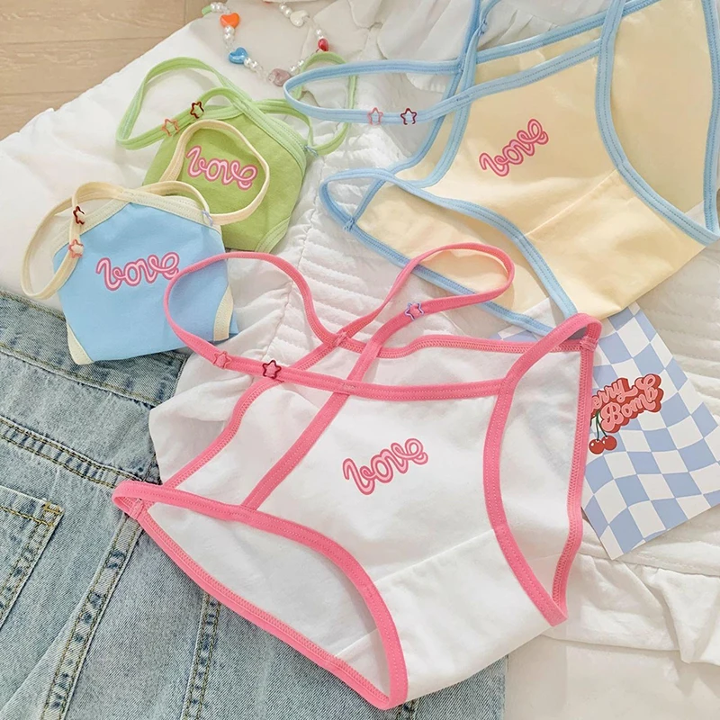 Ropa interior de algodón puro para niña, calzoncillos transpirables de cintura media para mujer