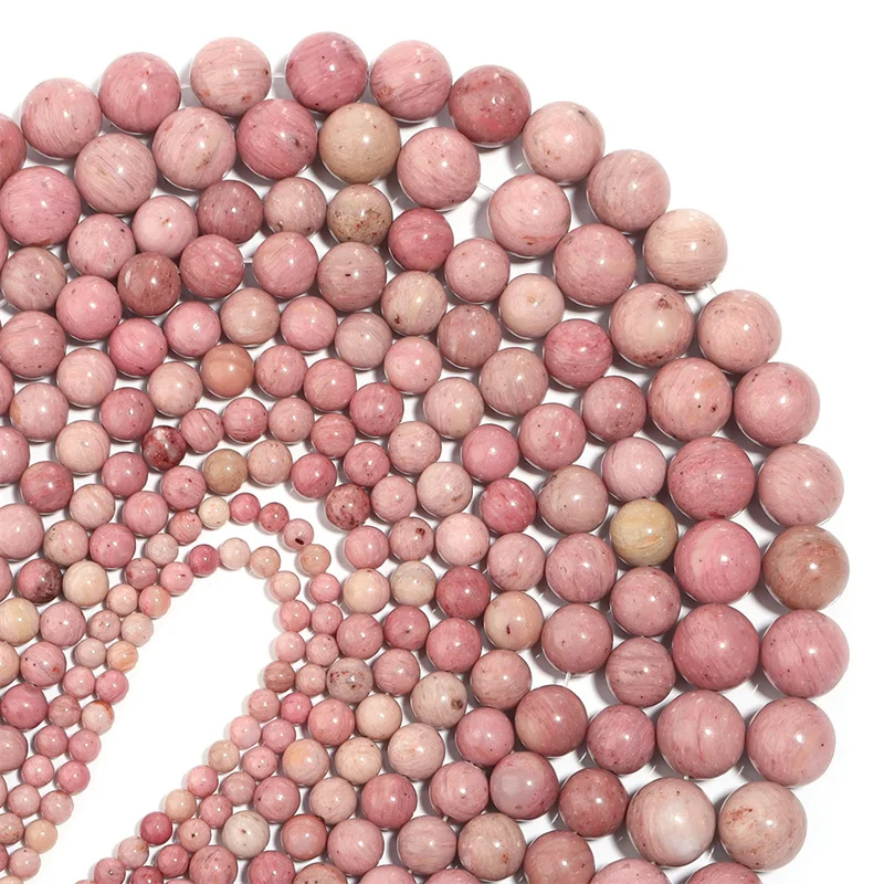 Natural Rhodonite Stone Round Loose Beads For Jewelry Earring Bracelet Necklace DIY Making 15.5\