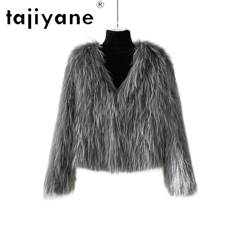 

TAJIYANE 100% Natural Raccoon Fur Jacket Woman Chic V-neck Real Fur Coat High Quality 2025 Winter Coats Women Clothing Fourrure