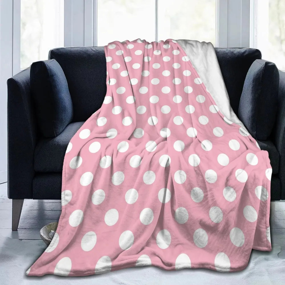 Pink  Dot Pattern Blanket Cute Flannel Funny Soft Throw Blankets for Bedding Lounge Spring/Autumn