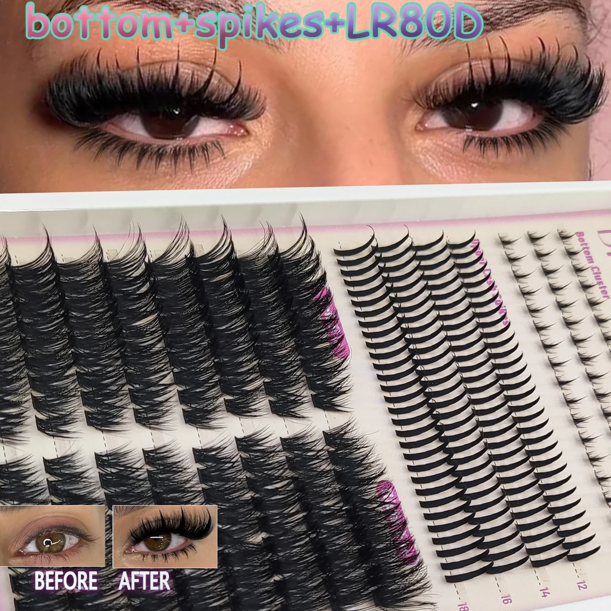 15-reihige untere und spitze Wimperncluster, einzelne Wimpernclusterverlängerung, spitze Wimperncluster, DIY-Fee/Comic-Wimpern