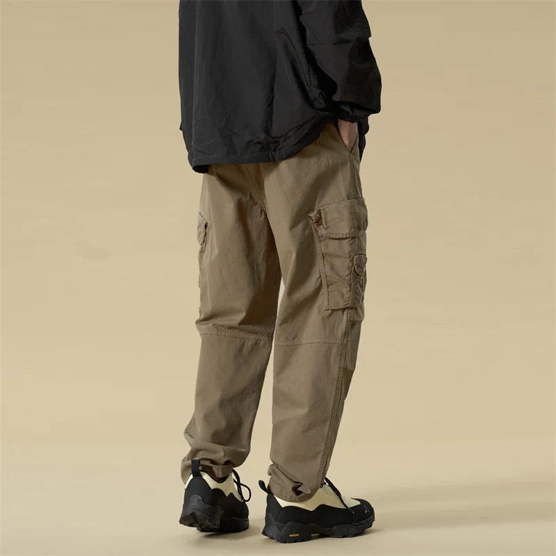 الخريف الشتاء هونغ كونغ نمط الرجال سراويل تقليدية فضفاضة واسعة الساق القطن مستقيم الساق مرونة الخصر المألوف في سن المراهقة الحجم #5