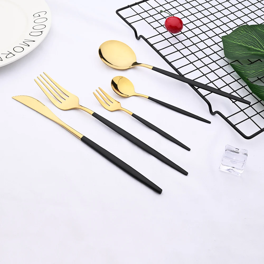 Green Gold Cutlery Set Mirror Dinnenrware Set Stainless Steel Flatware Dinner Knife Fork Spoon Tableware For Home Service for 6