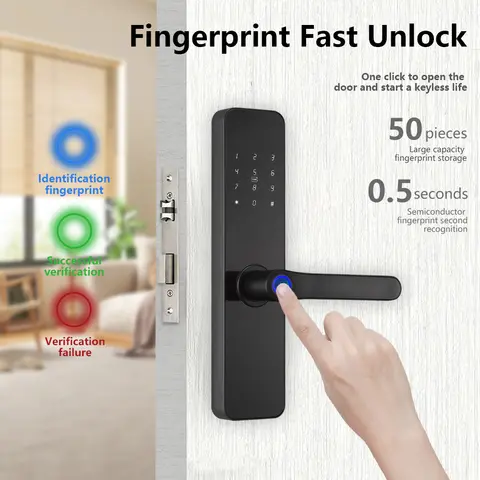 RAYKUBE K20 9-språks biometriskt fingeravtrycksdörrlås elektroniskt dörrlås med Tuya-app/IC-kort/lösenord/nyckelupplåsning 8 best sales dörrlycka - №4