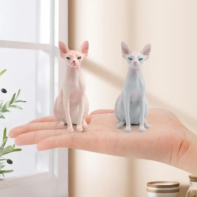 Modelo de gato en miniatura sin pelo, estatua creativa de Sphynx, figura de acción de Animal de esfinge vívida, adornos de escritorio para el hogar