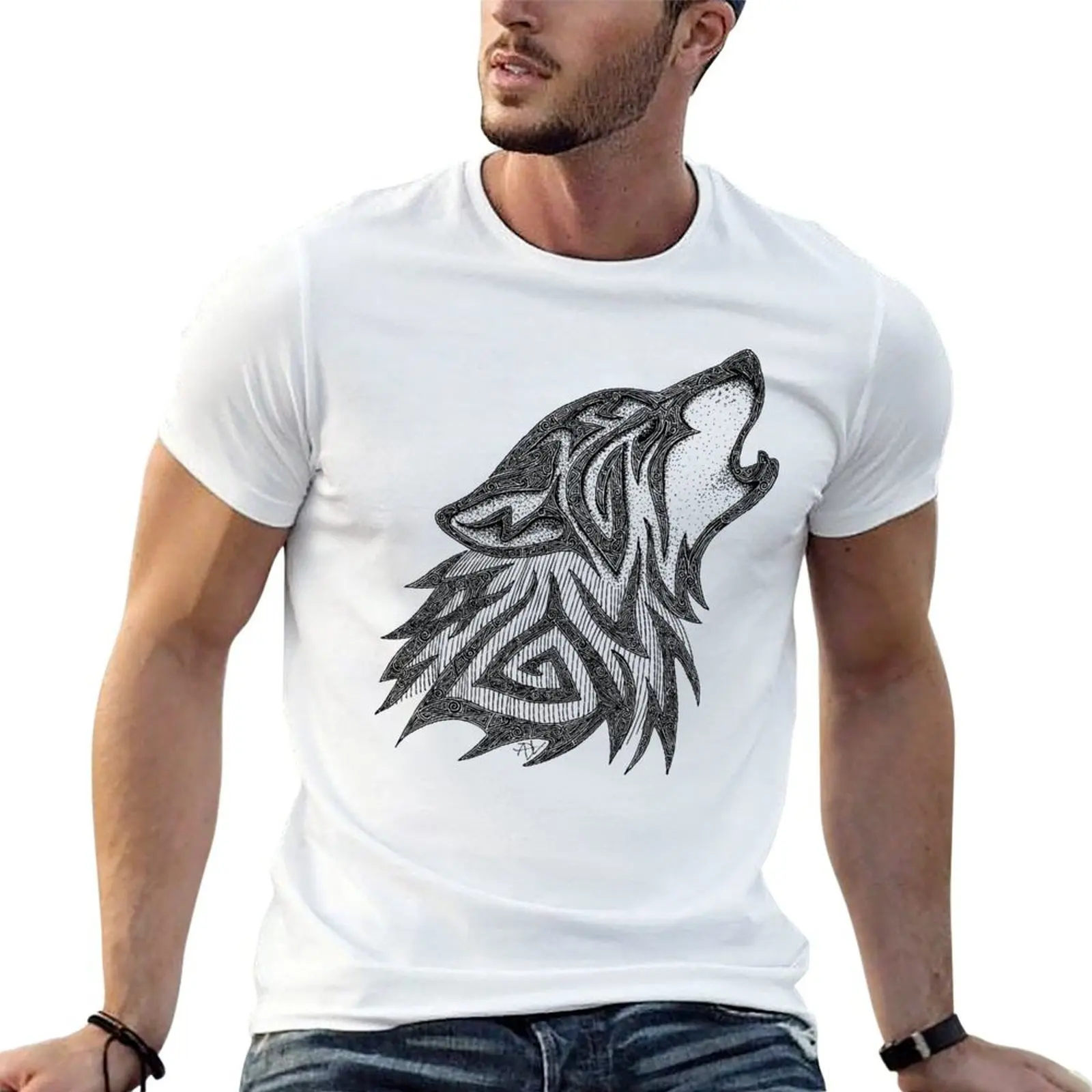 Howling Wolf T-Shirt oversize t-shirts man funny meme t-shirts oversized t shirts for men