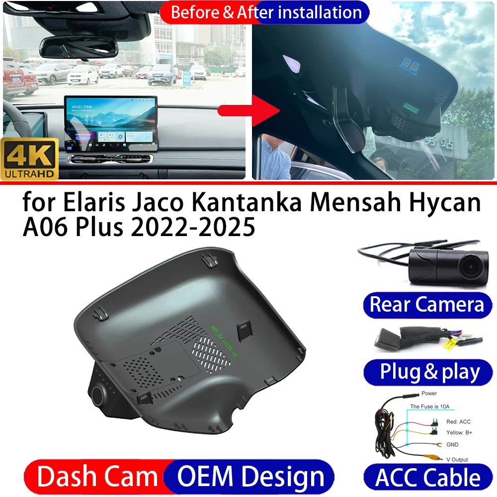 Dash Cam for Elaris Jaco Kantanka Mensah Hycan A06 Plus 2022-2025 Front＆Rear 4K DVR Dashboard Camera Video Recorder 24H Parking