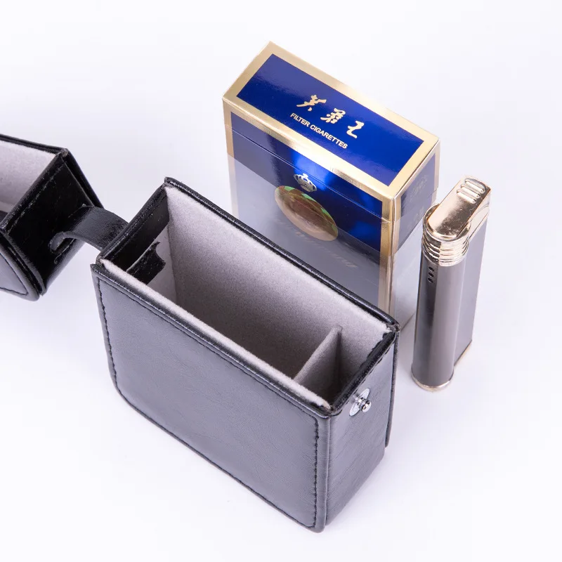 Portable Cigarette Case Lighter Case All-in-One Men\'s Leather Cigarette Case Smoking Accessories