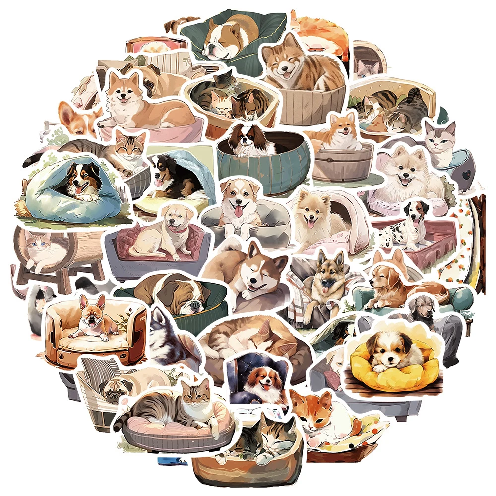 10/30/50pcs Cute Pet Animal Dog Cat Stickers Funny Cartoon Decals Laptop Notebook Phone Fridge Aesthetic Decoration Sticker Toys