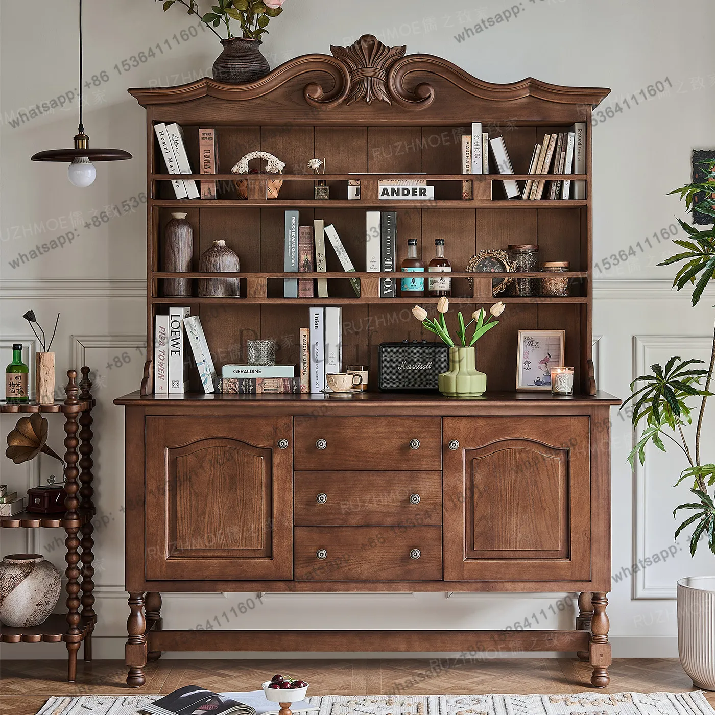French retro solid wood tableware household storage wine cabinet American cabinet