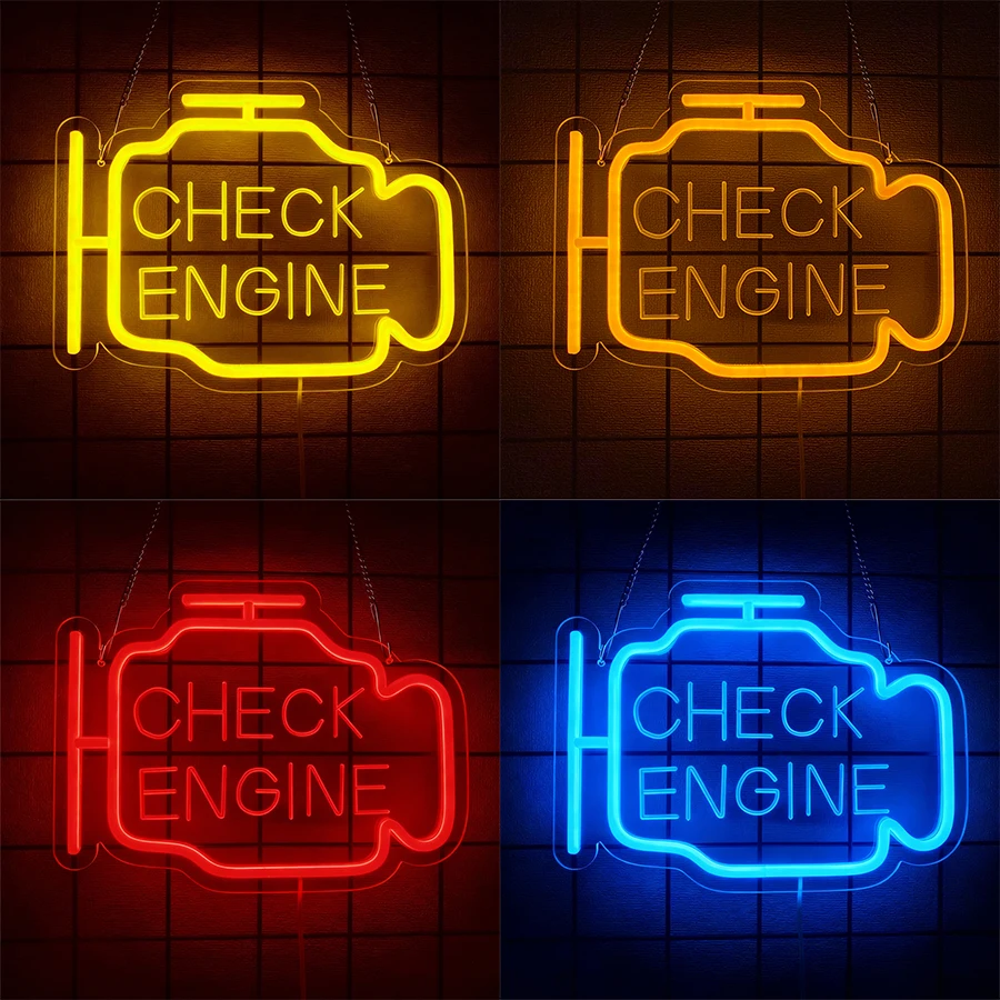 Neonowy znak Check Engine, LED-owy znak do garażu, prezent dla taty, dekoracja ścienna, do męskiej jaskini, warsztatu samochodowego, sypialni, warsztatu, na imprezę, do baru.