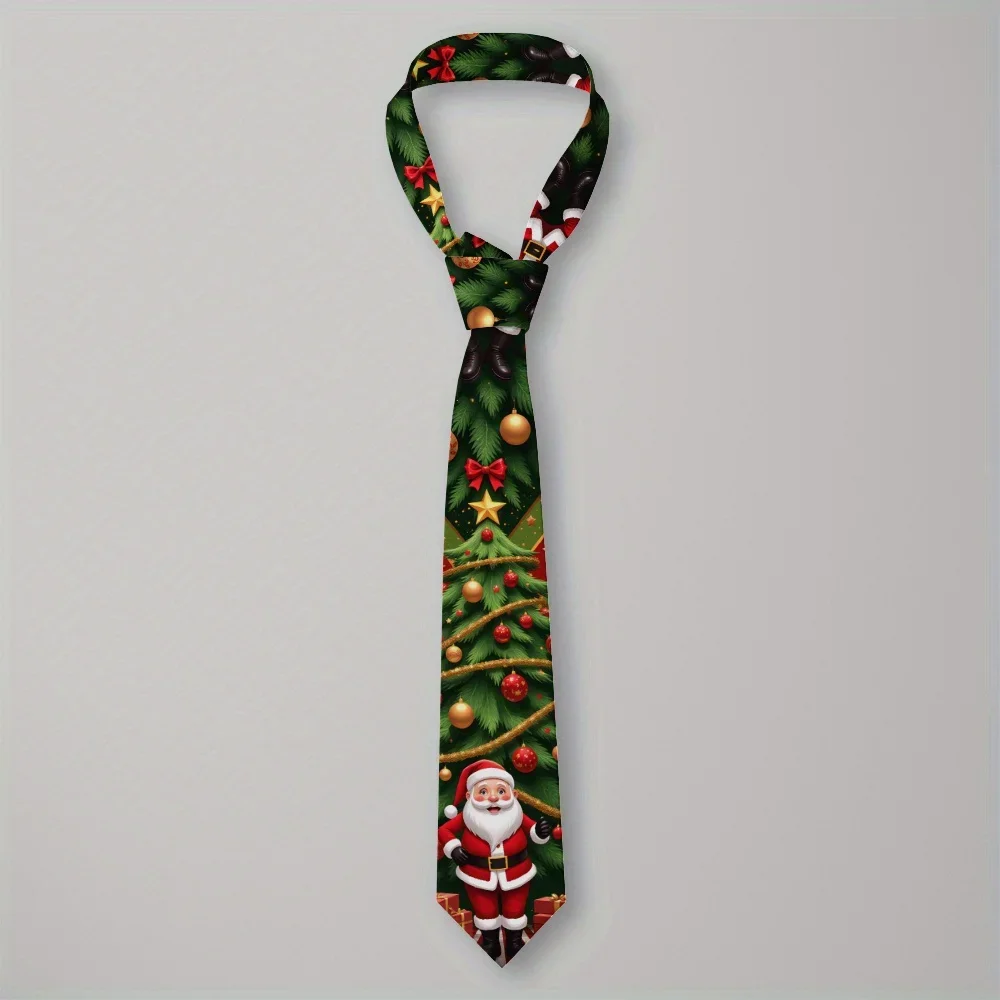 padrao-de-arte-de-arvore-de-natal-de-papai-noel-vintage-para-natal-gravata-impressa-animada-unissex-de-poliester-lavavel