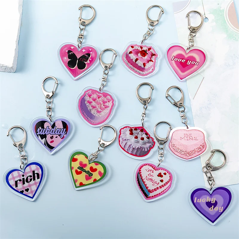 New 1pcs Multi-style Keychain Rich Heart Cake Keychain Colorful Keychain Gift Bag Fashion Accessories Acrylic Keychain