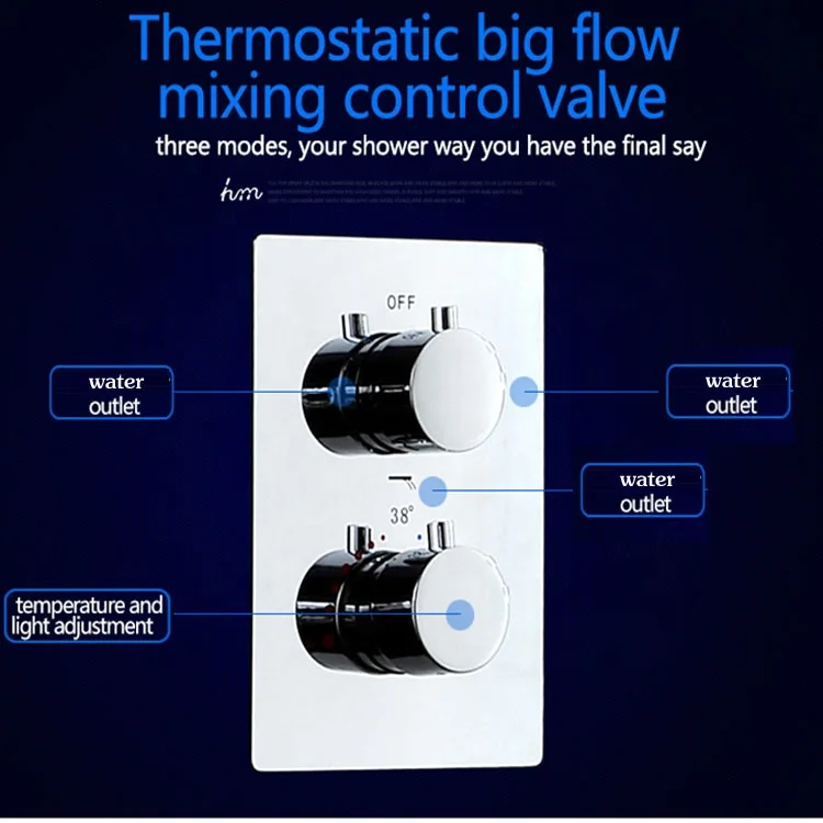 Thermostatic Faucet Mixer Brass Chrome 3 Function Wall Mounted Shower Valve