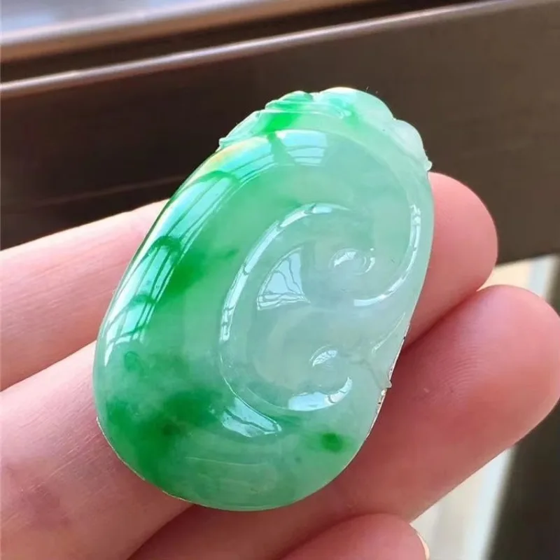 Myanmar jadeite A goods floating green jade Ruyi pendant women's natural ice glutinous seed floating flower real jade pendant