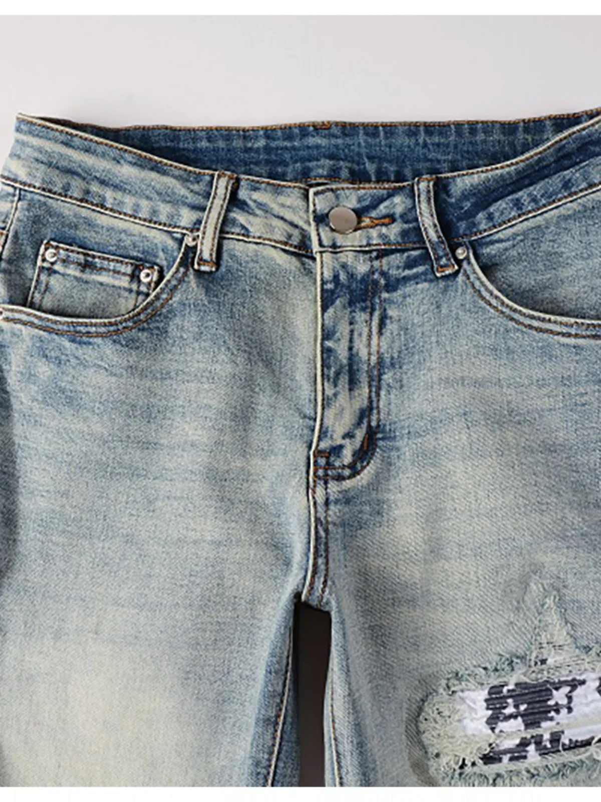 جينز رجالي بقصة ضيقة AMR MX High Street Sle سروال دينم متوسطة الخصر عالي الخصر بنطلون طويل ملابس حضرية أنيقة #4