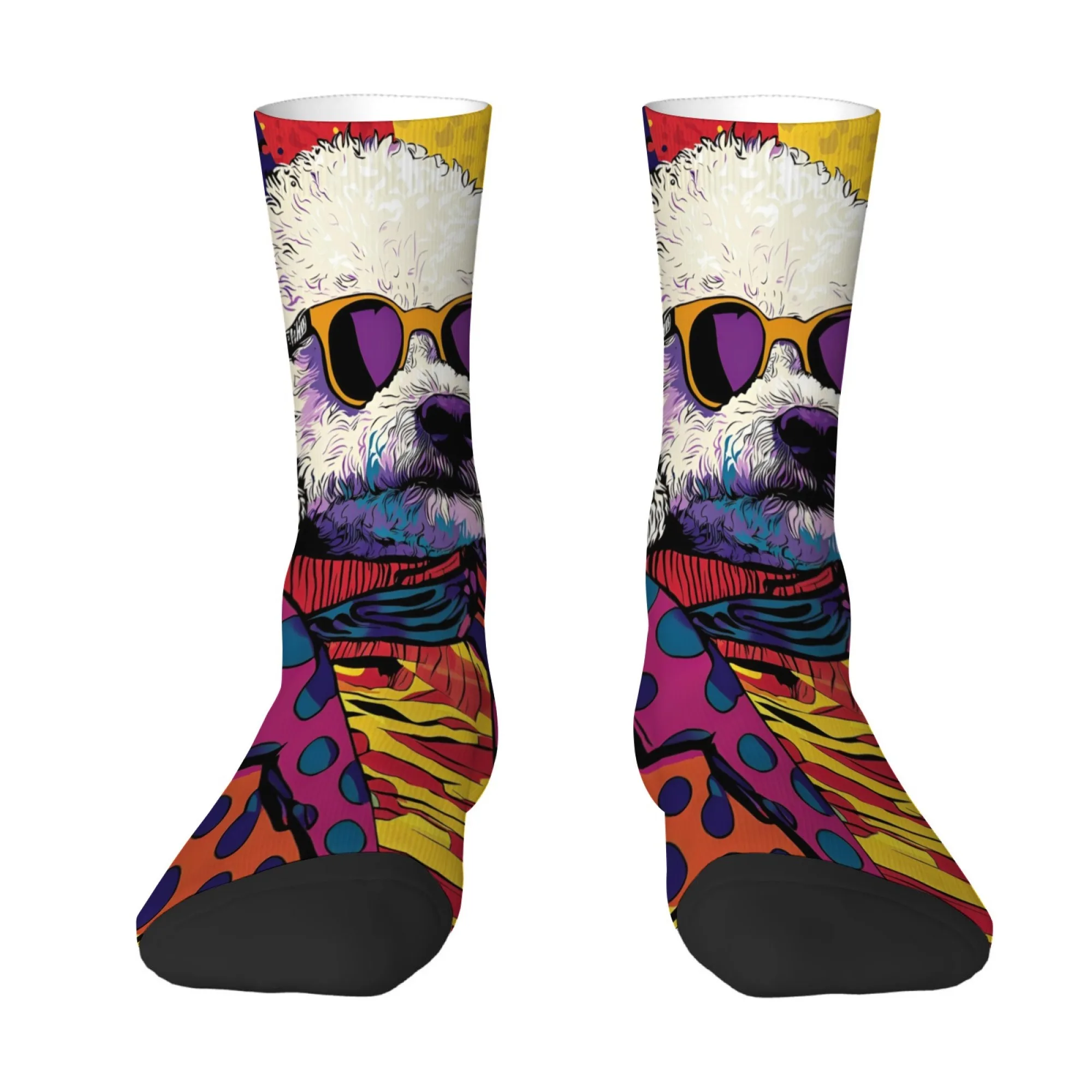 

Мужские носки до середины икры в стиле поп-арт с милым пуделем, яркие цвета, забавные и стильные, дышащие и удобные, подходят для повседневной носки