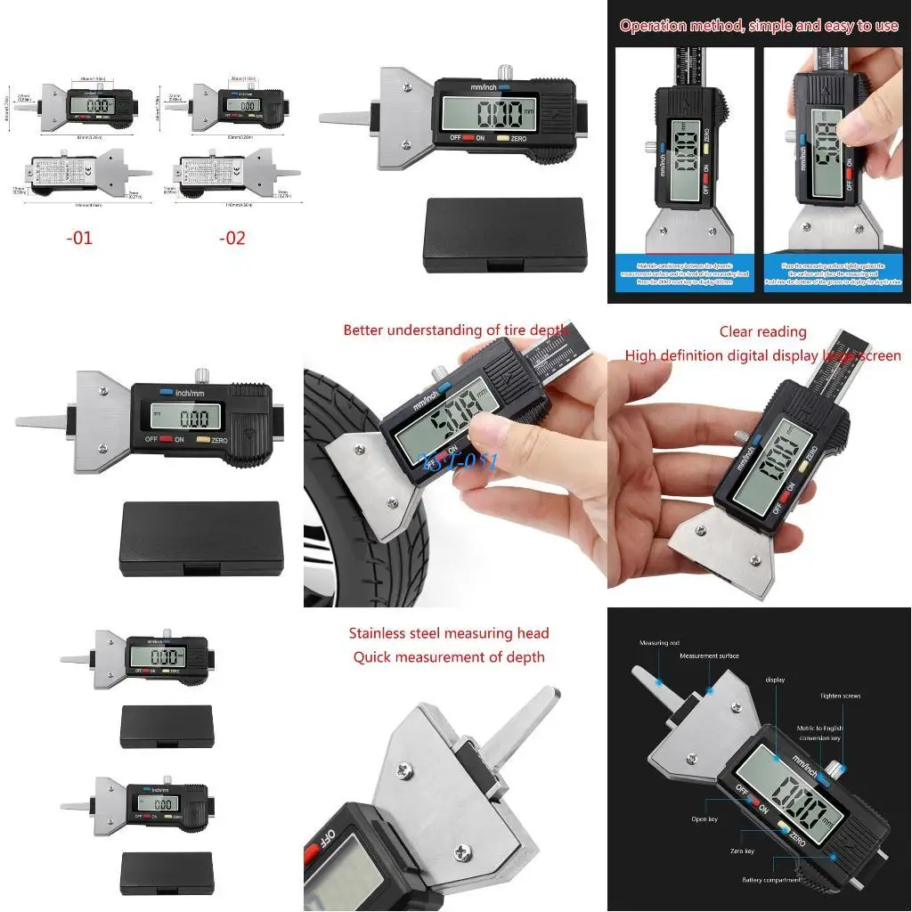 E15A سيارة الإطارات فقي عمق اختبار المقاوم للصدأ شاشة ديجيتال 0-25.4 مللي متر متر مقياس لشاحنة الإطارات فقي مدقق أدوات الرصد