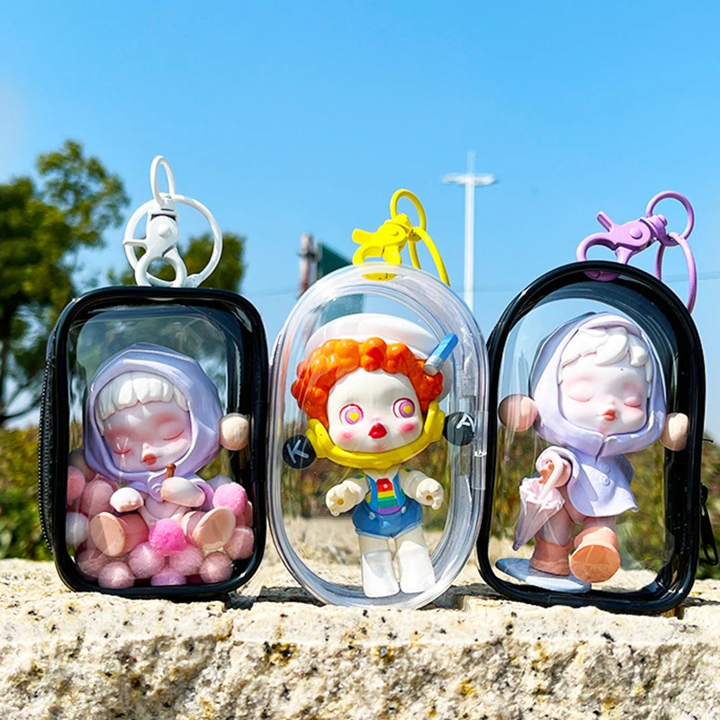 Jewelry Organizer Transparent Storage Box Pouch Mystery Box Plastic Box Cute Doll Bag Organization with Keychain Dustproof Case