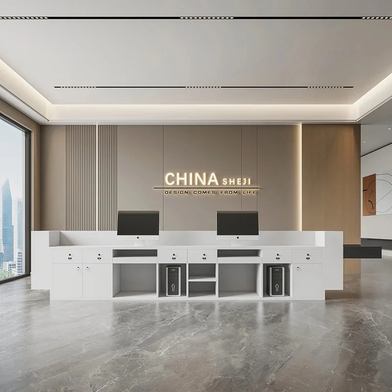 Modern Acrylic Reception Counter Executive Office Front Desk Table for Salon and Bureau