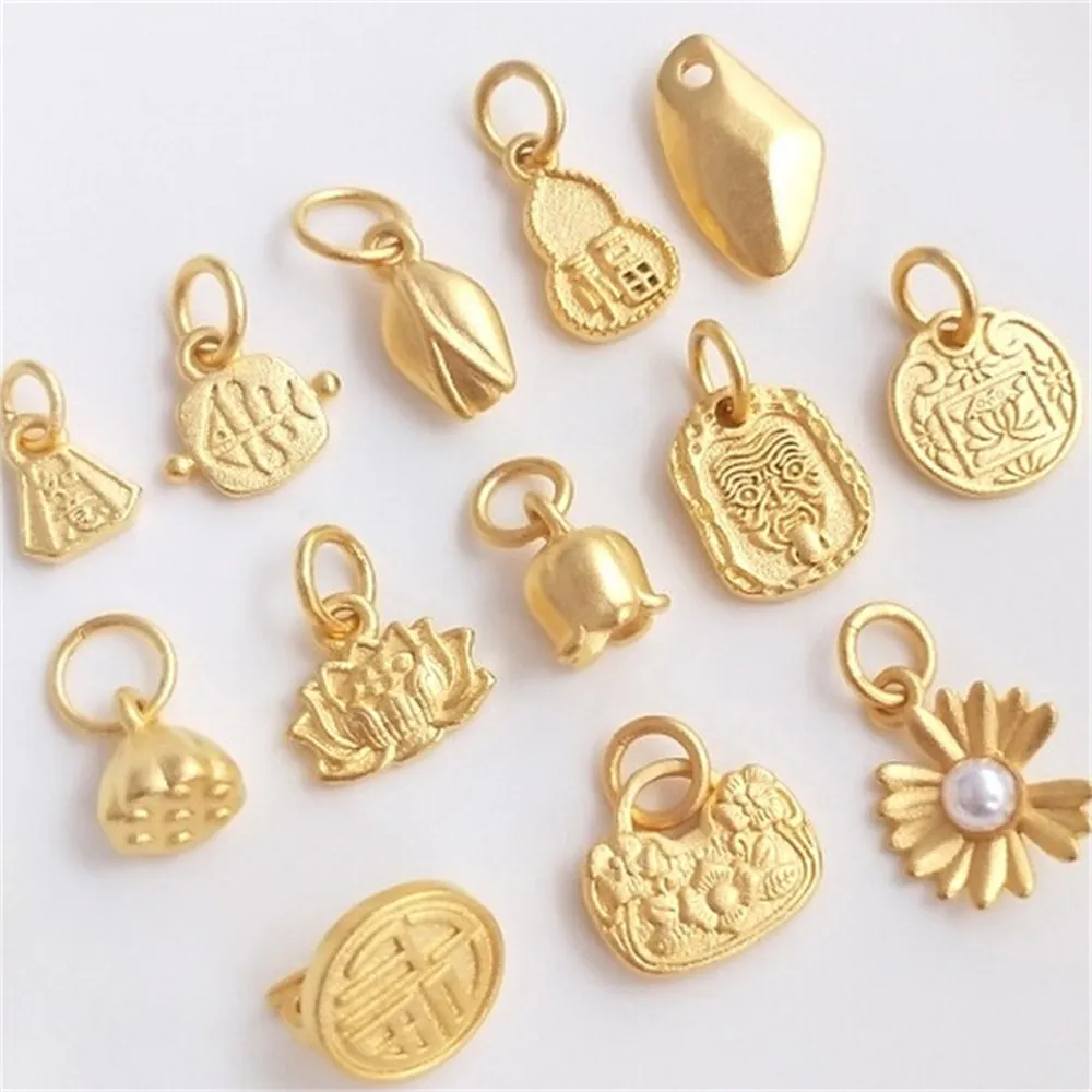 Sand Gold Accessories, Flower Buds, Lotus Flowers, Daisies, Lucky Stone Pendants, DIY Jewelry Charm Pendants K440