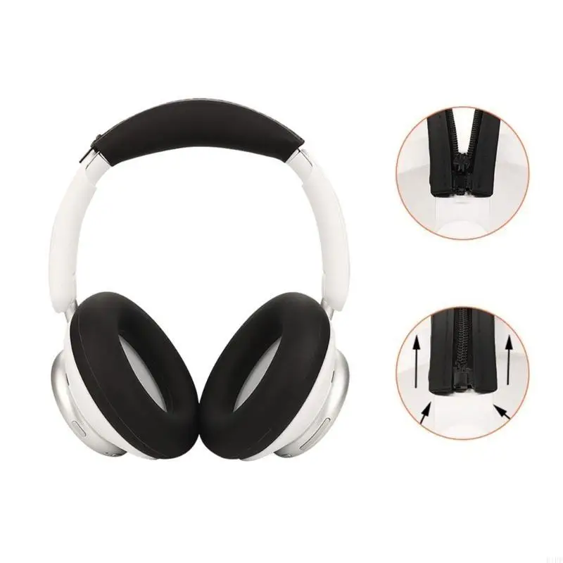 E1PF Headphone Headband Head Beam Silicone Cover for Anker Soundcore Space Q45 Headset Headband Protectors with Zipper Cover